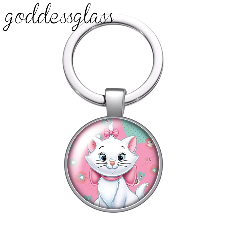 Disney Cute Marie Cat Girls prezent szklany kaboszon brelok etui brelok do kluczyków do samochodu uchwyt pierścieniowy breloczki prezent