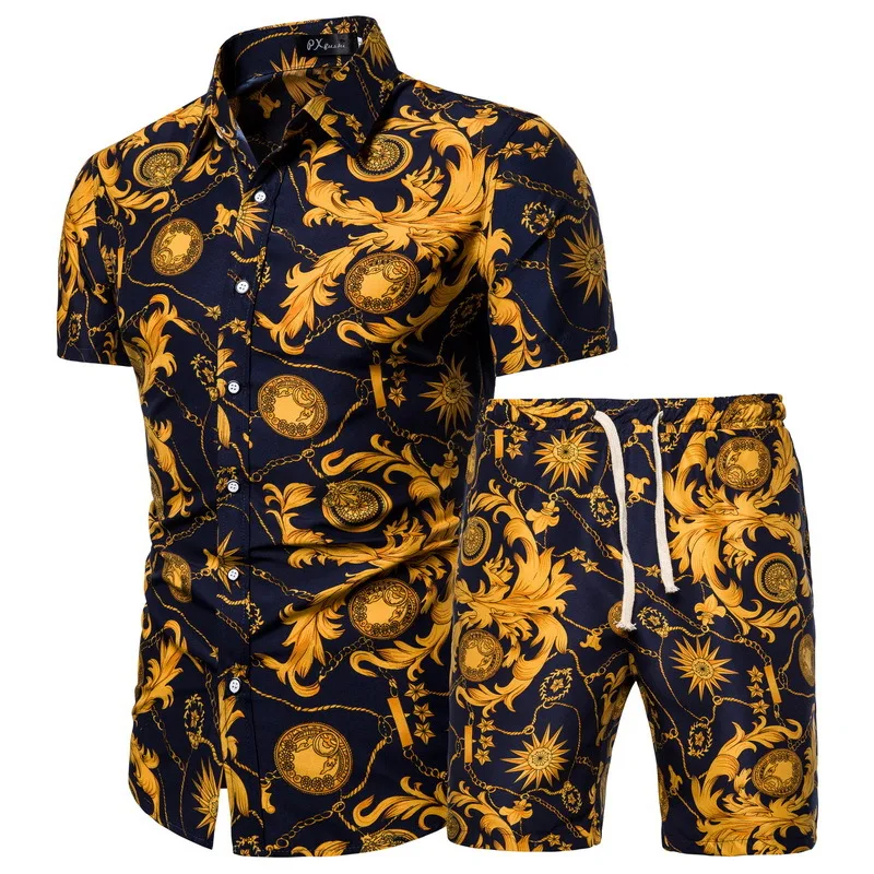 

2022 Summer New Men's Clothing Short-sleeved Printed Shirts Shorts 2 Piece Fashion Male Casual Beach Wear Clothes
