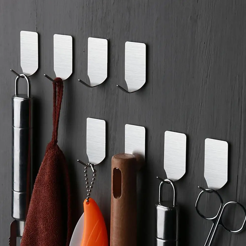 OUNONA 12pcs Wall Hooks Stainless Steel Adhesive Towel Hook Wall Hanging Hanger Key Coat Hat Hooks Door Kitchen Bathroom Hook