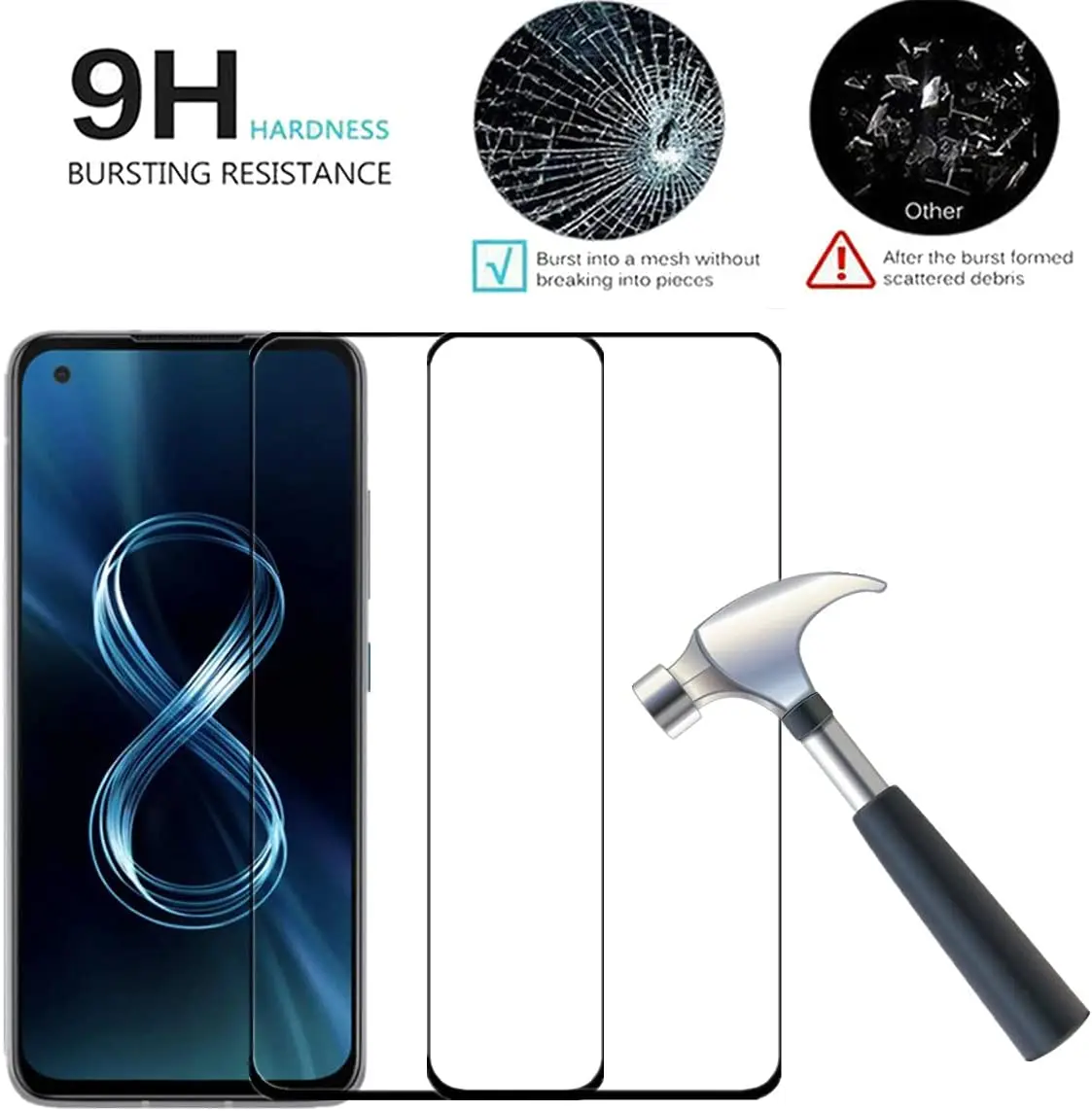2 حزمة المضادة للخدش 9H الزجاج المقسى التغطية الكاملة فيلم حماية درع واقي للشاشة ل Asus Zenfone 8 ZS590KS
