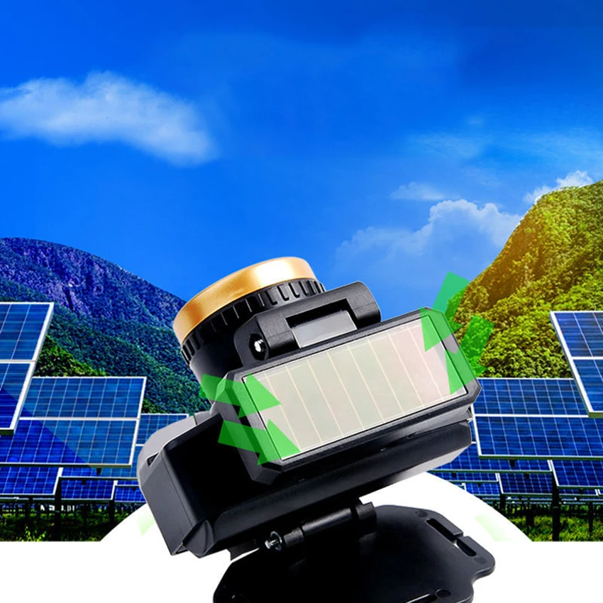 ไฟหน้า LED, การชาร์จพลังงานแสงอาทิตย์, น้ำหนักเบา, ไฟหน้าแบบซูมได้, 3โหมดสำหรับการตั้งแคมป์, การเดินป่า, กลางแจ้ง, ไฟฉุกเฉิน
