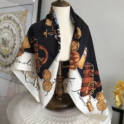 Vintage Print 100% Silk Head Scarves for Hair Wrapping Large Square Silk Shawl Wraps Foulard 35