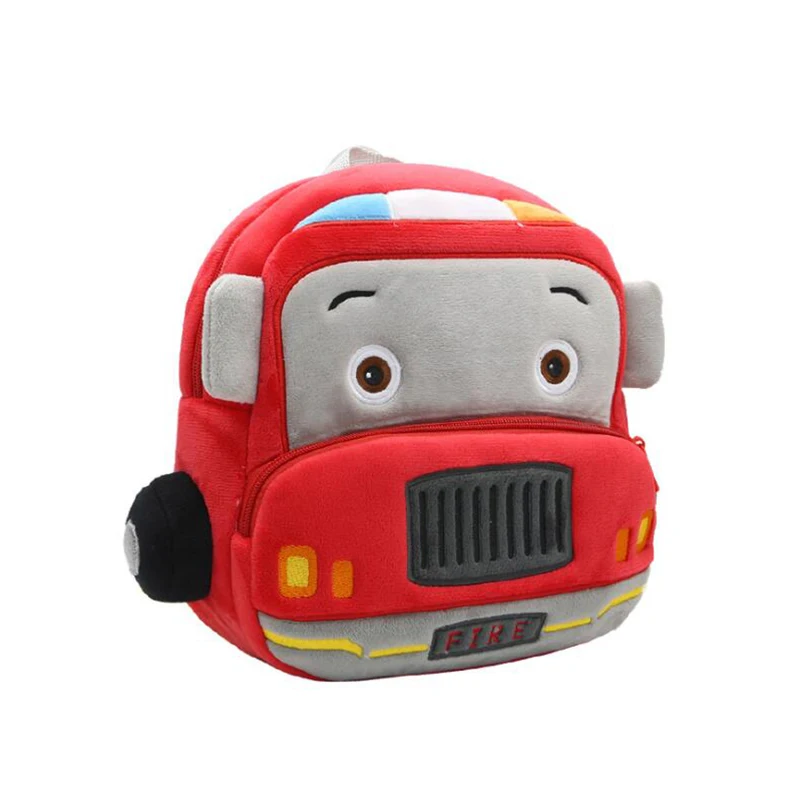 Hot 3D Cartoon Fire Truck Plush Children Backpacks Kindergarten Schoolbag Kids Childrens\' Car School Bags Girls Boys Backpacks