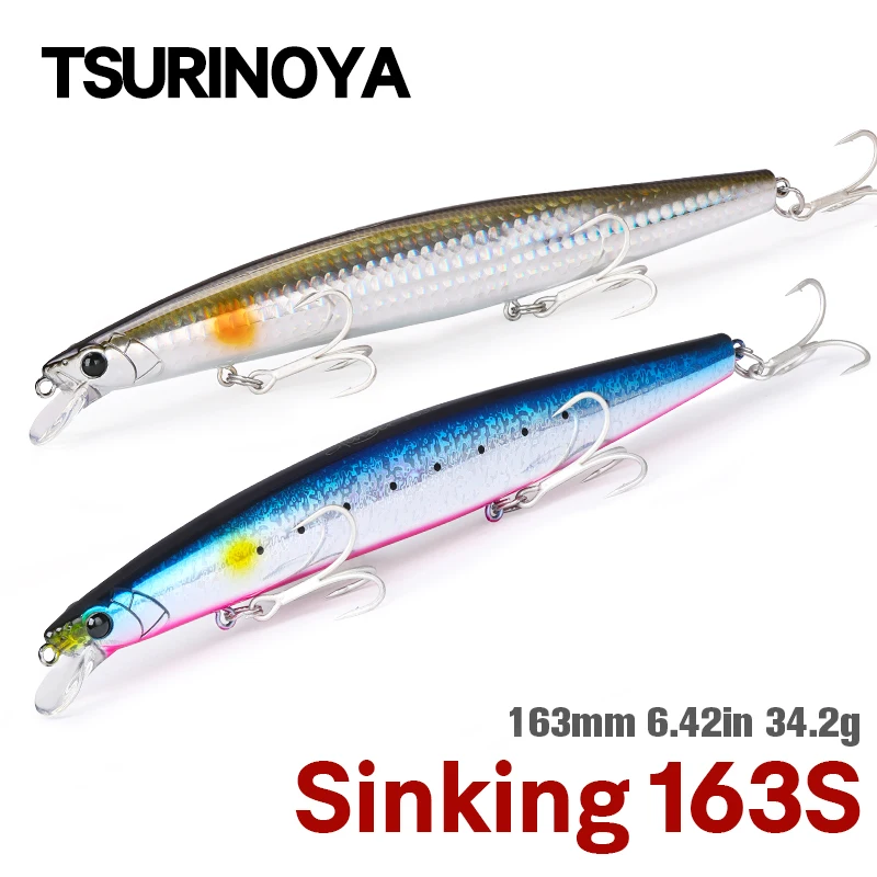 TSURINOYA STINGER 163S Sinking Saltwater Minnow 163mm 34.2g Sea Fishing Lure Hard Artificial Pike Big Game Baits Fishing