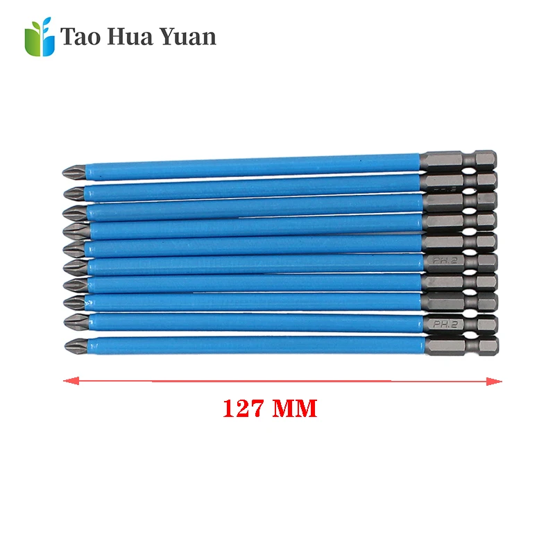 Hot 2pc S2 Anti Slip Magnetic Long Reach Electric Screwdriver Bits Set PH2 127mm 1/4 Hex Shank Single Side Reduces Tool Set AA