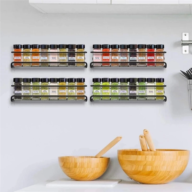 Kitchen Organizer Metal Hanging Spice Racks For Home Restaurant Wall-Mounted Seasoning Shelf Spice Jar Storage Rack Single Layer