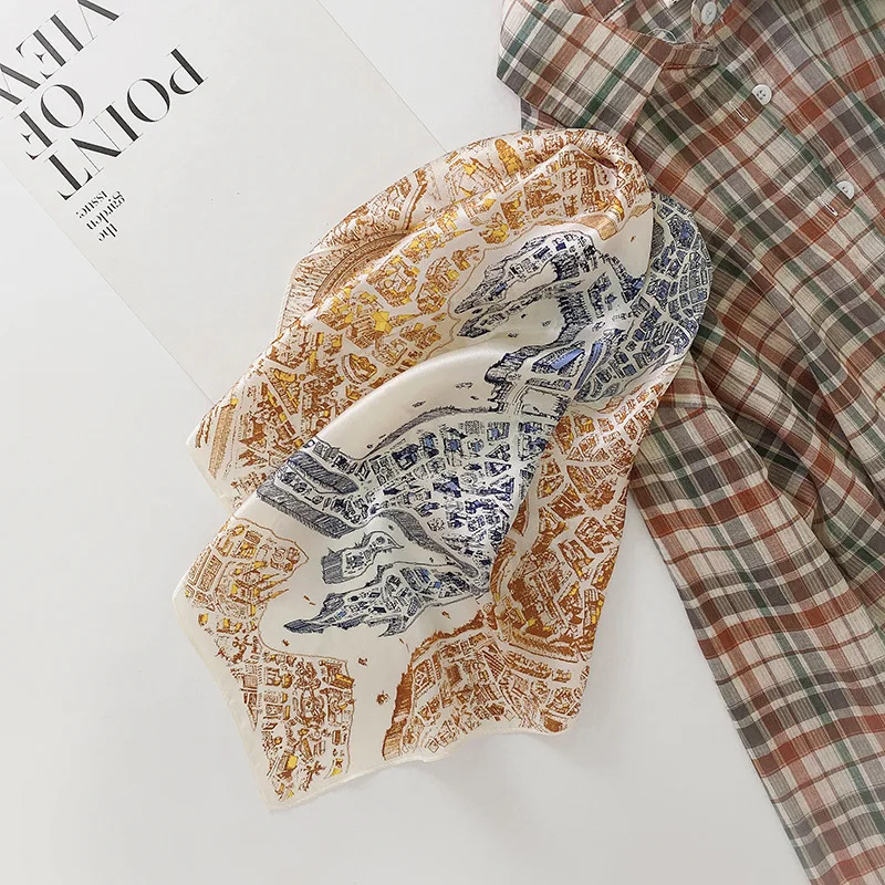 100% Real Silk Square Scarves Women Bandana High Quality Printed Foulard Hair Scarves Bag Tie Soft Neckerchief Bandana