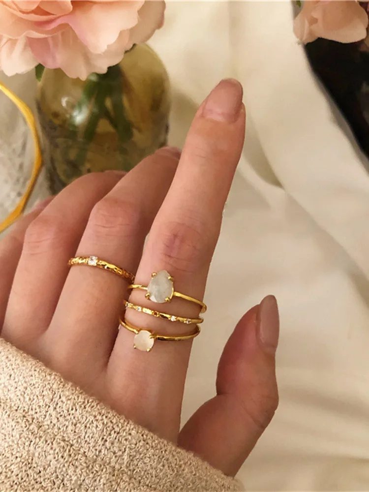 

Brass With 18 K Gold Zircon Colorful Stone Rings Women Jewelry Punk Party Designer Club Cocktail Party Japan Korea Fashion