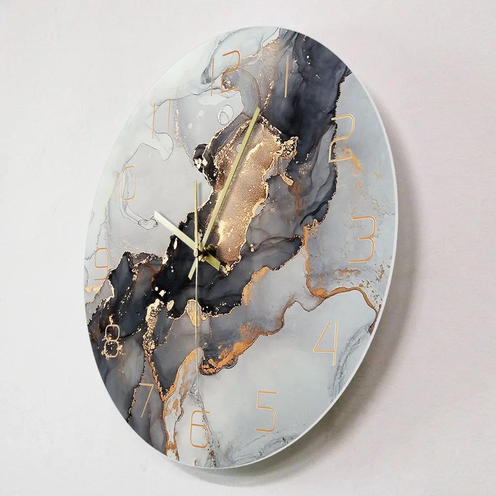 Abstract Alcohol Ink Printed Wall Clock Modern Art Marble Texture Silent Quartz Clock Watercolor Painting Home Decor Wall Watch