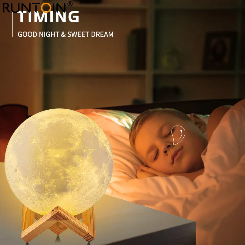 LED Night Light 3D Print Moon Lamp 16 Colors Touch Remote Control Rechargeable Creativity Children'S Night Lamp For Home Bedroom