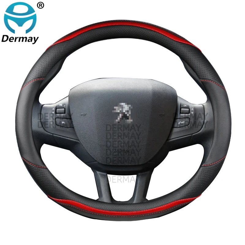 for Peugeot 2008 2013~2018 year DERMAY Car Steering Wheel Cover Carbon Fibre + PU Leather Auto Accessories interior Coche