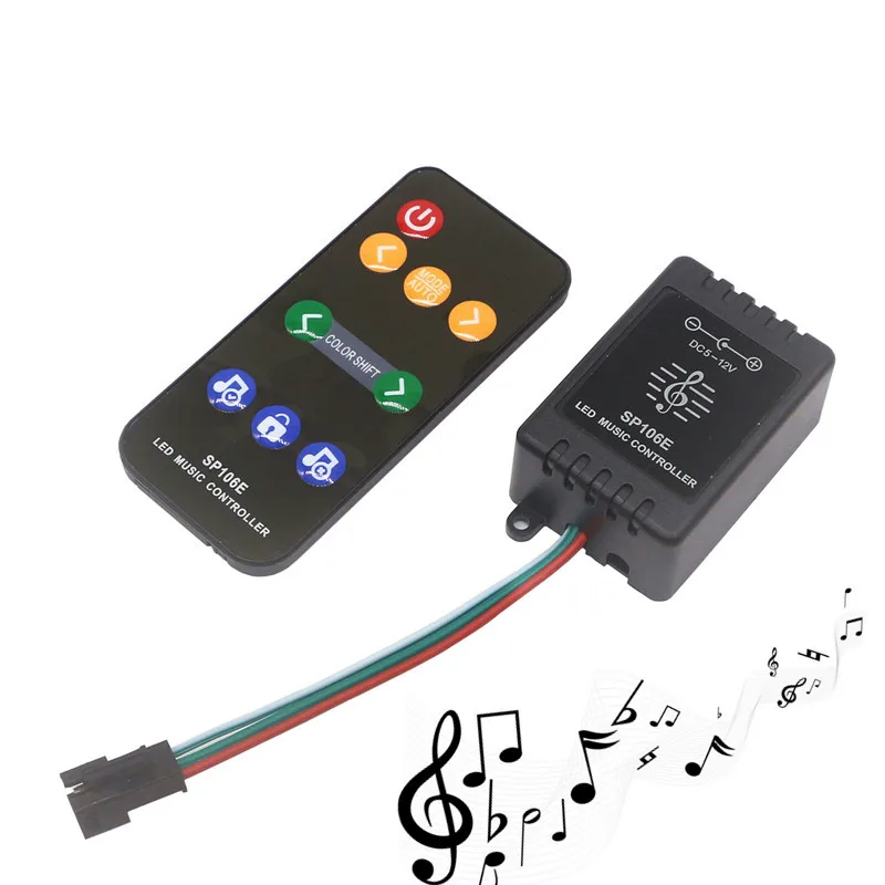 

SP106E Pixel Music RF Remote Led Controller For 1903 WS2811 WS2812 SM16703 1914 SK6812 Digital Dream Color Strip Light
