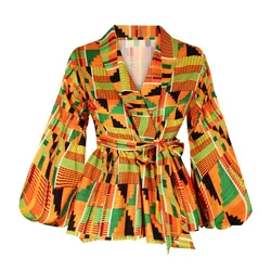 Chemise à manches lanterne à col en V pour femmes, vêtements africains sexy, chemise imprimée Dashiki, robes de soirée, mode 2023