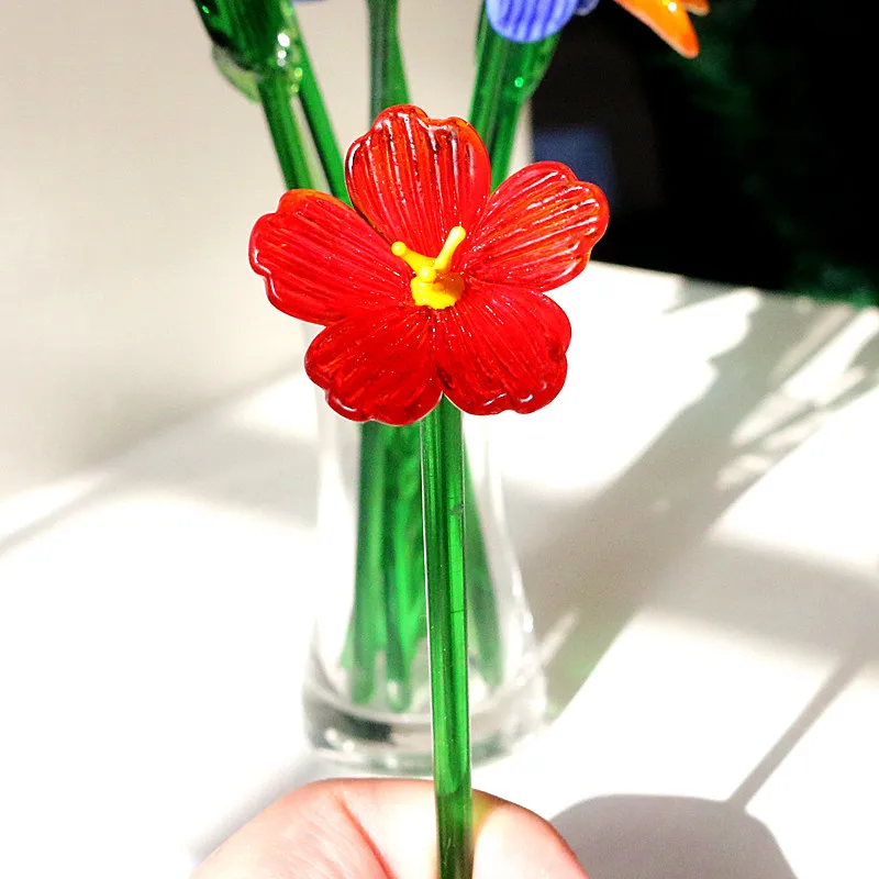 Handmade Colorful Murano Glass Flower Craft Figurine Wedding Valentine's Day Favors Gifts Table Miniature Vase Decor Ornaments - Detail 1