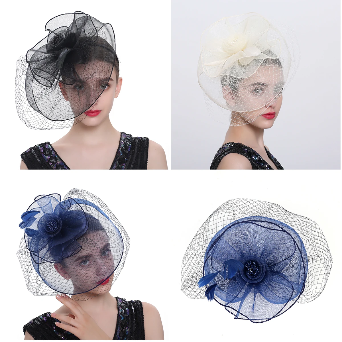 Fascinators Hat for Women Tea Party Headband Kentucky Derby Wedding Cocktail Flower Mesh Feathers Hair Clip