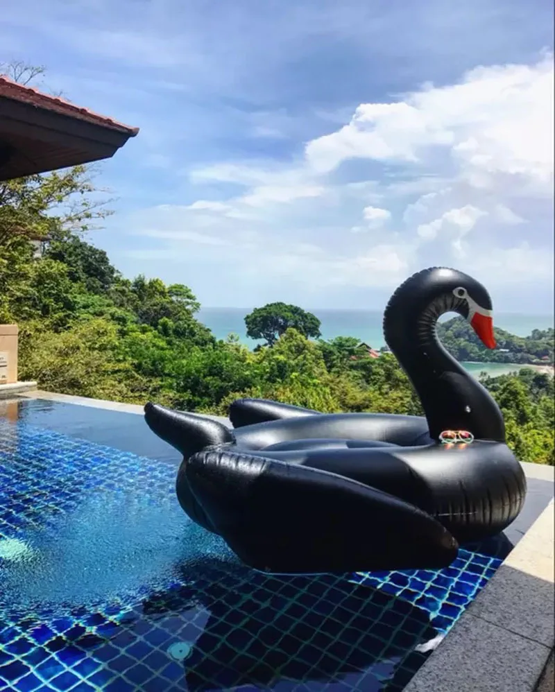 Cool 190cm Black Swan Giant Pool Float Inflatable Circle Swimming Rings Ride-On Inflat Mattress Floating Bed Summer Party Pool