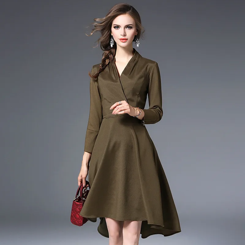 Elegant Party Dress Women 2020 Autumn Fashion A-Line Womens Clothing Casual V-Neck Slim Ladies Dresses Vestidos WXF561