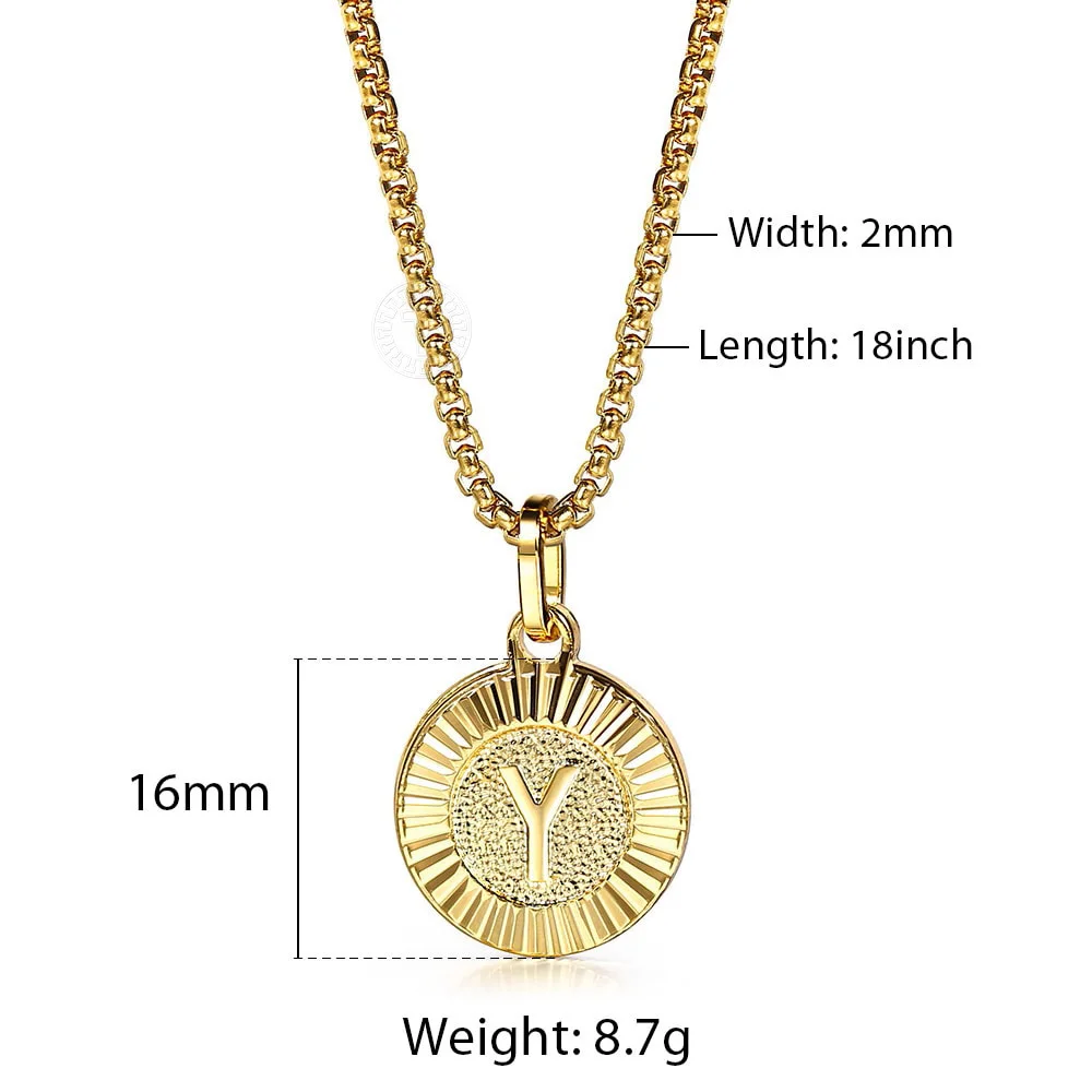Initial Letter Pendant Necklaces Round Charm Stainless Steel Box Link Chain For Women Men Jewelry Gift Dropshipping GP418A image 6