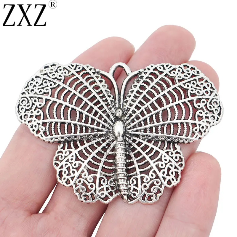 

5pcs Antique Silver Large Filigree Butterfly Insect Charms Pendants for Necklace Jewelry Making Findings 67x48mm