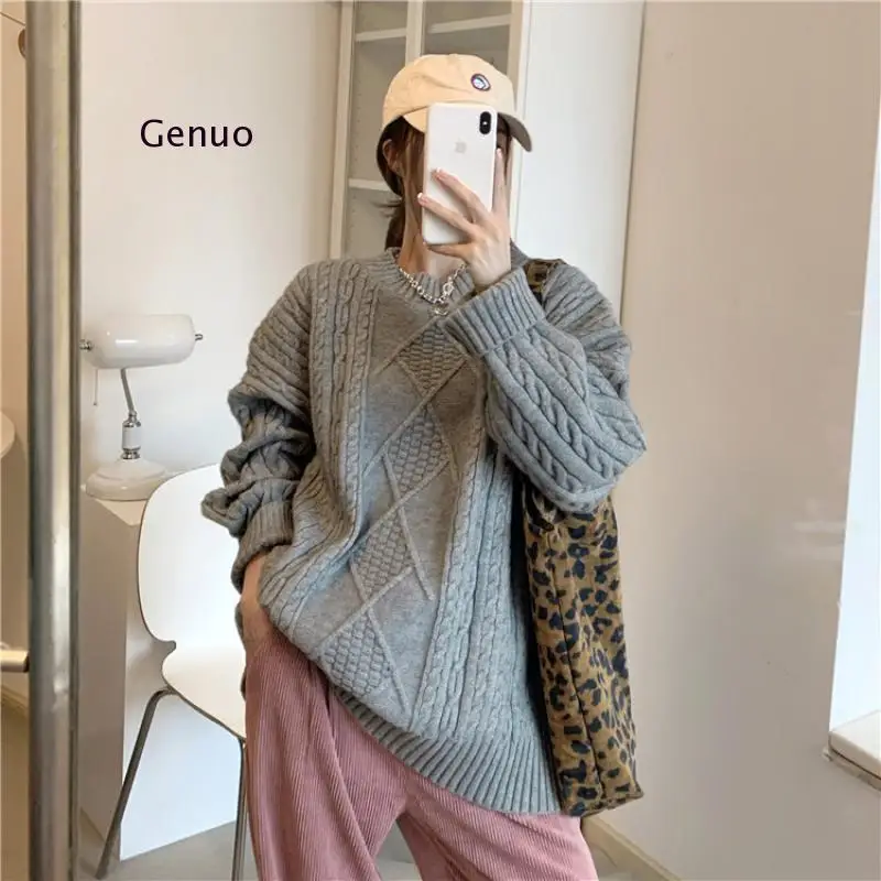 Pullovers Sweater o Neck Casual Loose Long Sleeve Solid Women Clothing New Knitted Sweater Korean Fashion Women