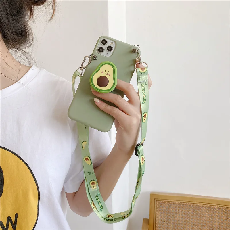 3D Avocado Holder Stand Soft Phone Case for Samsung Galaxy S6 S7 Edge S8 S9 S10 Lite S10e S21 S20 FE Ultra Plus lanyard Cover