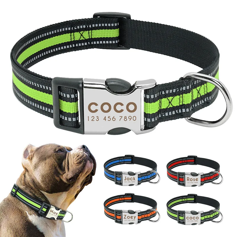 Reflective Dog Collar Personalized Pet Tag Collar Custom Puppy Cat Nameplate ID Collars For Small Medium Large big Dogs Engraved