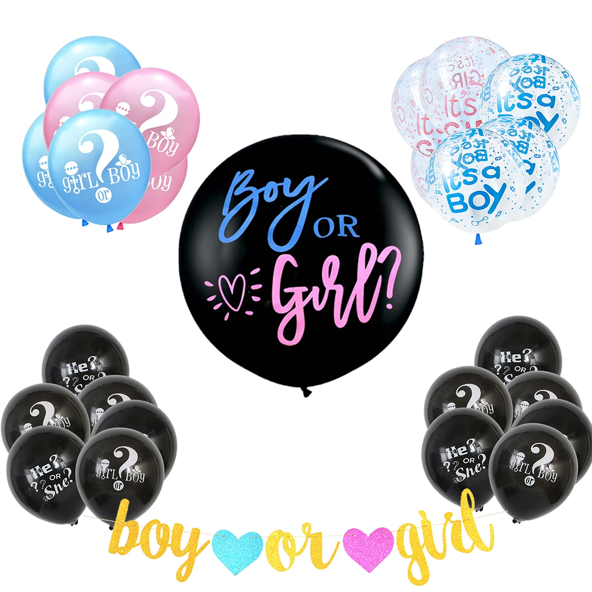 

1 Set Giant Boy Or Girl Gender Reveal Black Latex Balloon Baby Shower Confetti Ballons Birthday Gender Reveal Party Decoration