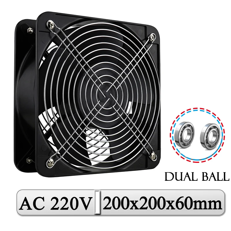 Gdstime-ventilador Axial de 220mm, 200x200x60mm, ventilador de refrigeración Industrial de bola de 20cm, gran volumen de aire de 200mm x 60mm,