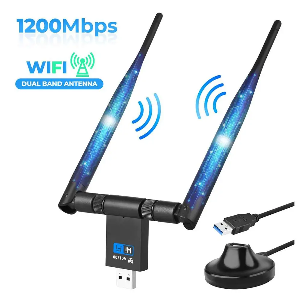 

Wireless WiFi Adapter 1200Mbps USB3.0 Dongle 2.4G/5G Long Range Stable Signal Network for Windows XP/10/8//7/Visa/ Mac10.6-10.13