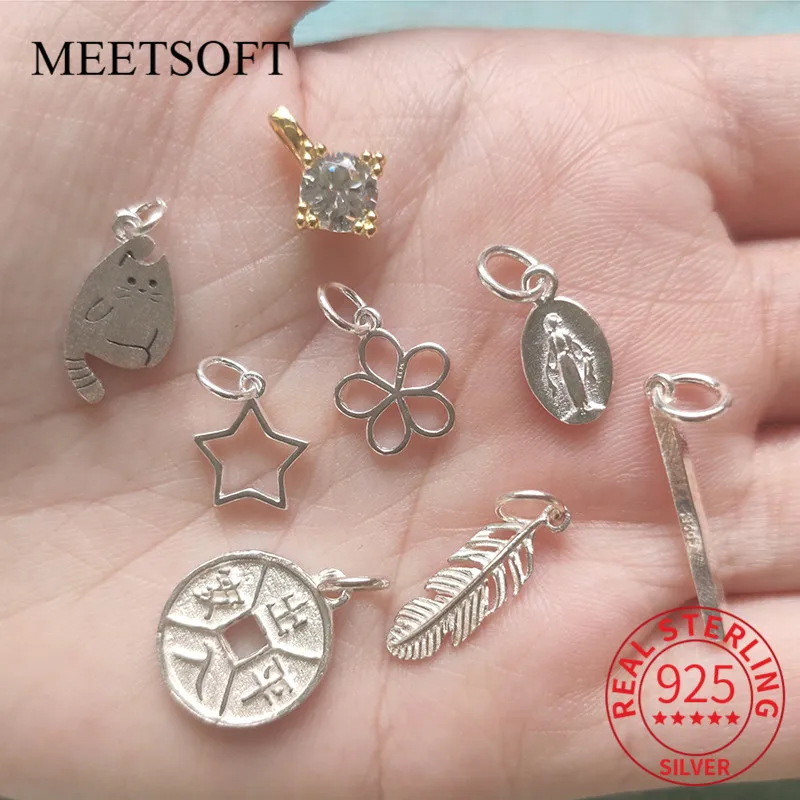 

MEETSOFT Trendy 925 Sterling Silver Animals Star square Charms Special of DIY Handmade Fine Jewelry Making Findings Accessory