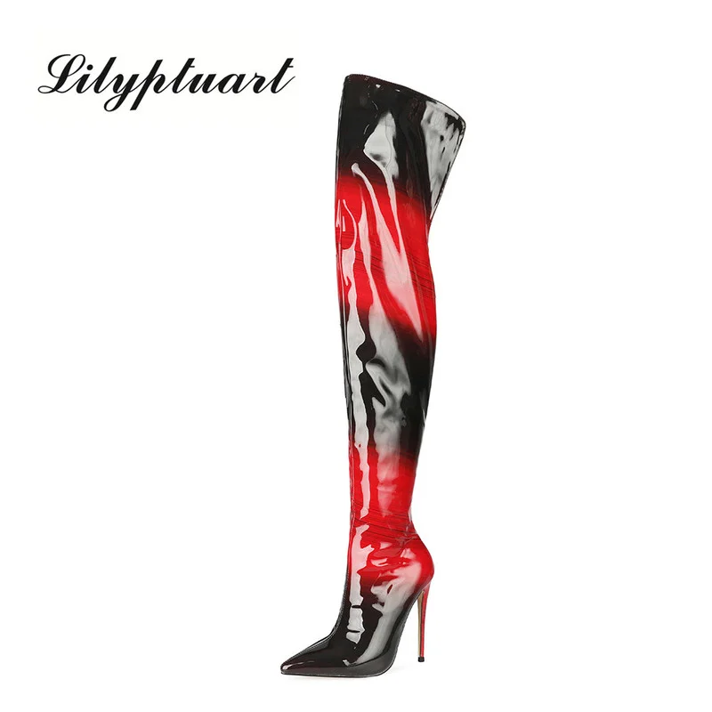 

European and American Style Back Zipper Over-theknee Boots Pointed Toe Stiletto Heel Fashion Women's Shoes Gradient Color Boots