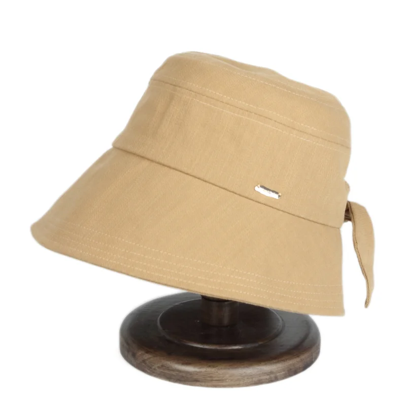 

Wholesale High Quality Solid Colors Cotton Custom Logo Outdoor Man Caps Lady And Women Bucket Hats With Big Bowknot