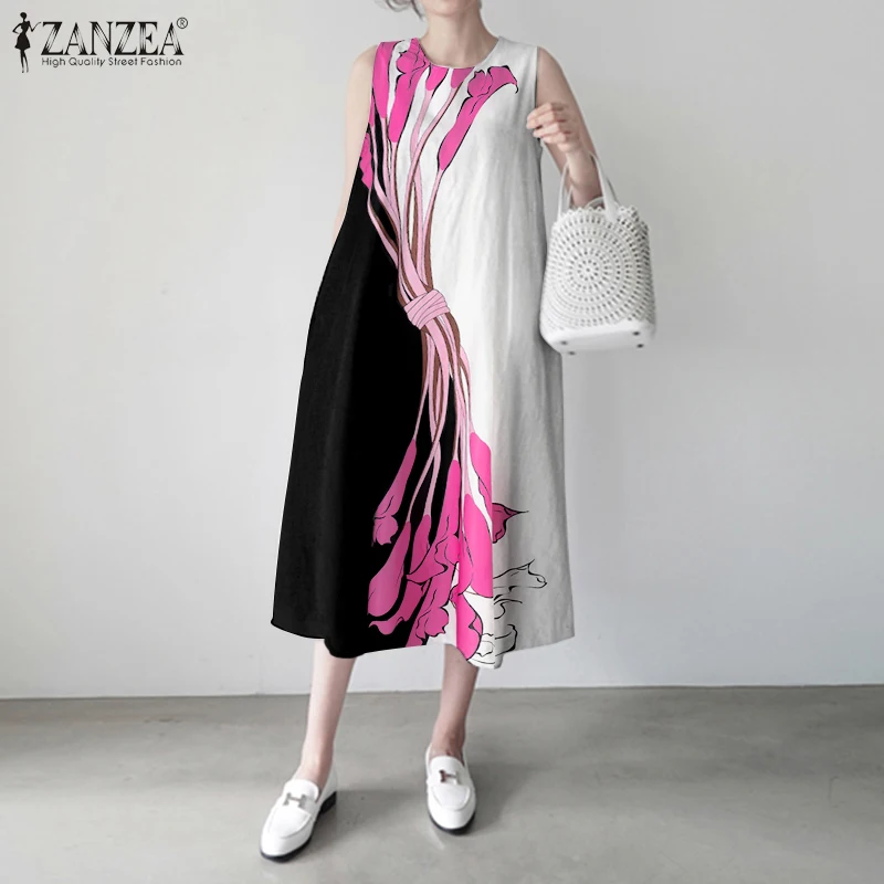 ZANZEA Women \'s  Summer Dress Sleeveless Sarafans Sundress Ladies Long Maxi Vestidos  Robe Femme Beach Party Dresses 7