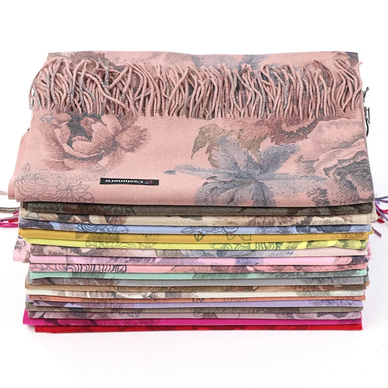 Marca de luxo cashmere feminino cachecol impresso inverno quente xales pashmina borla cachecóis longo engrossar cobertor feminino bandana foulard