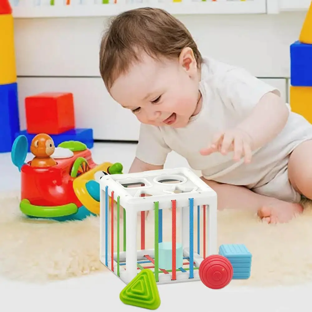 เด็ก Sensory Bin การเรียงลำดับของเล่น-Baby Shape Sorter ของเล่นที่มีสีสัน Cube และ10 Pcs Multi Sensory รูปร่าง-Early การพัฒนากิจกรรม