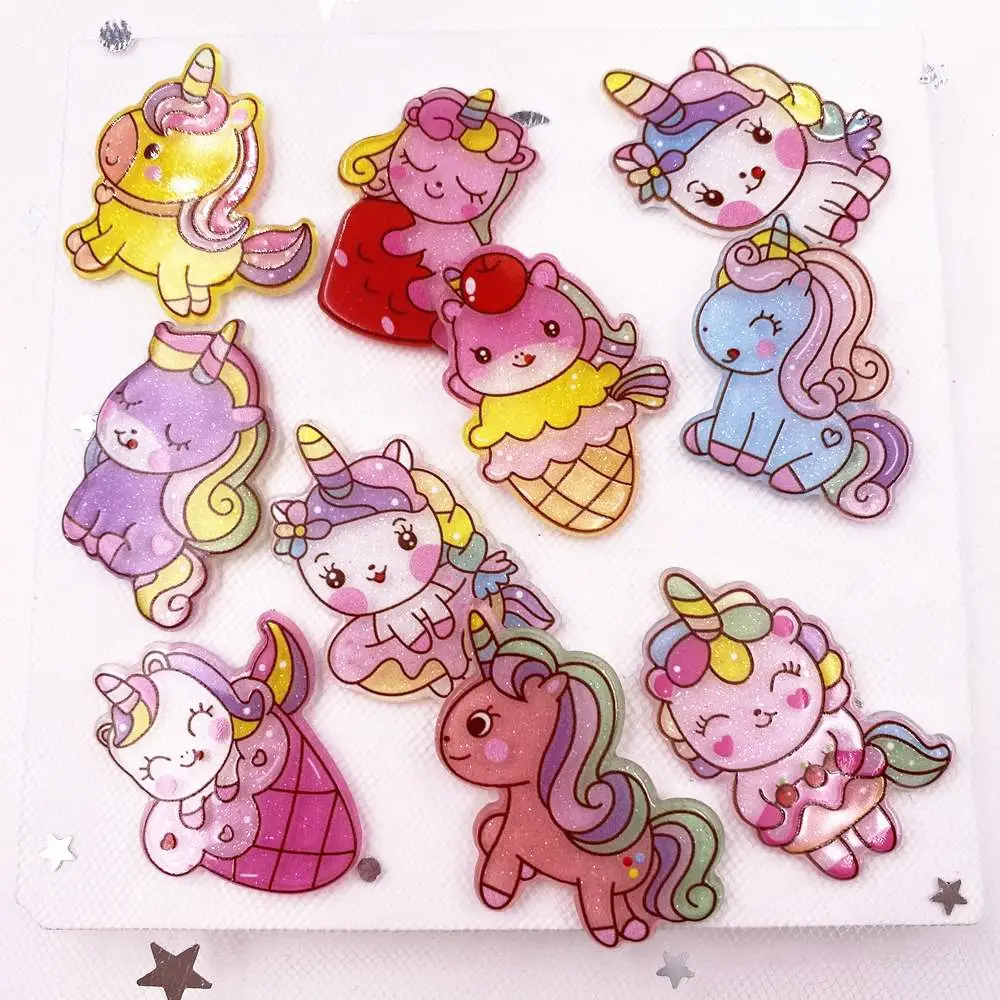 Colorful Mix Lovely Glitter Unicorn Flatback Acrylic Sheet Miniature Pattern Applique DIY Scrapbook Home Decor Craft  J151