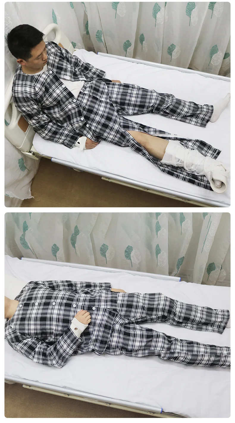 Herren-Pyjama-Anzug mit Reißverschluss, langes, vollständig geöffnetes Krankenhauskleid für einfaches Tragen, ältere Menschen, gelähmte Betten, Patienten, Gesundheitsfürsorge für Erwachsene – Detail 8