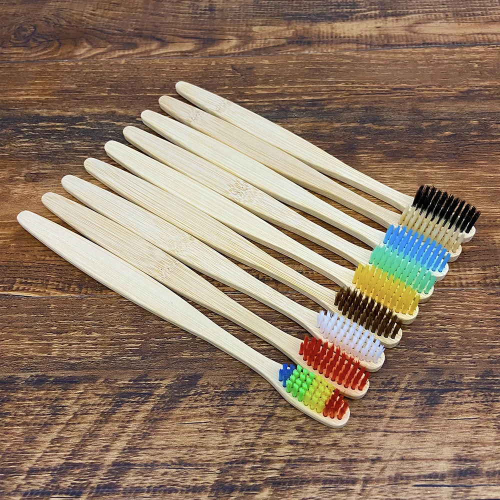 Ensemble de brosse à dents en bambou naturel, brosse à dents colorée, brosse à dents en bambou naturel, brosse à dents en charbon de bois à poils