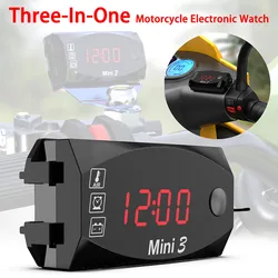 Mini 3 In 1 DC 12V LED Digital Display Voltmeter Voltmeter Clock Thermometer Indicator For Motorcycle Scooter IP67 Waterproof