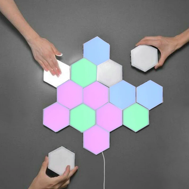 Colorful LED Honeycomb Quantum Hexagon Wall Lamp with Touch Sensitive for Bedroom Living Room Stair Loft DIY Decor Night Light