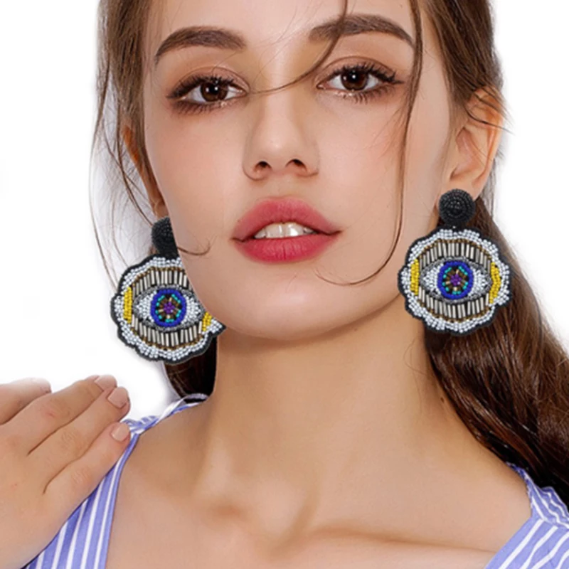 Bohemian Handmade Beads Big Eye Tassel Drop Earrings For Women Wedding Trendy Girls Party Gift Statement Eardrop Fashion Style