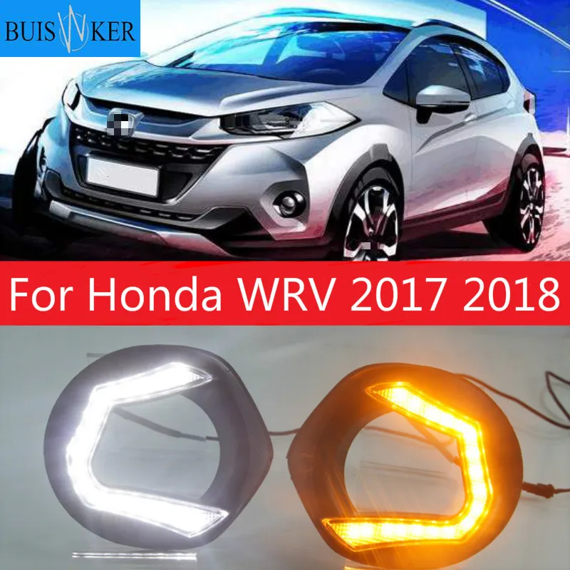 

1Pair DRL For Honda WRV 2017 2018 Daytime Running Lights with yellow signal fog lamp cover headlight 12V Daylight