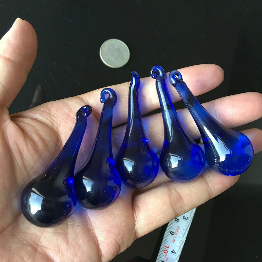 5PCS 60mm Blue Glass Water Drop Chandelier Pendants Crystal Curtain Parts Icicle Crystal Chandelier Suncatcher DIY