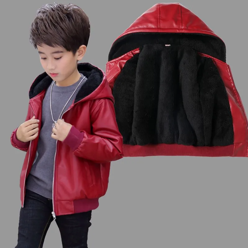 

New Baby Boy Jacket Leather Fleece Thickness Fashion Kids Coat 2-12 Old Size Autumn Winter 9BBT038