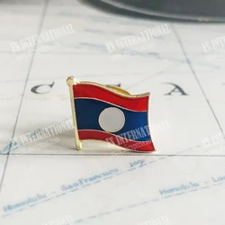 Laos National Flag Crystal Epoxy Metal Enamel Badge Brooch Collection Souvenir Gifts Lapel Pins Accessories Size1.6*1.9cm