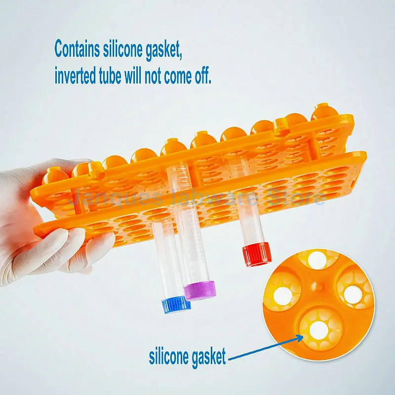 Centrifuge Tube Rack com Silicone Gasket, Lab Plastic, Test Stander, Sampling Pipe Holder, Tamanho do furo 18mm, 50 Buracos