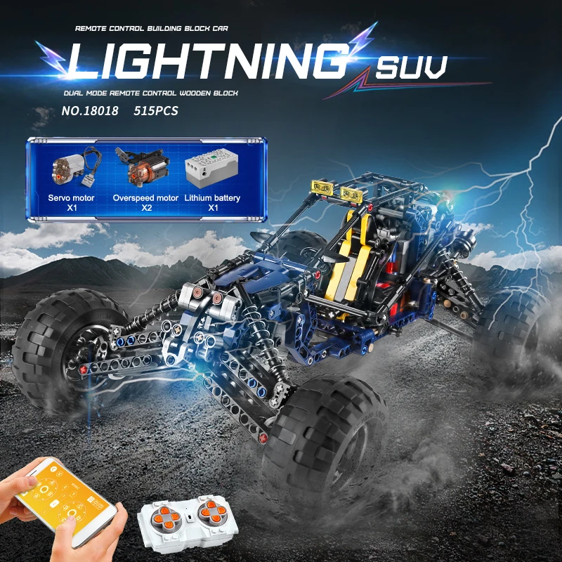 Mould King 18018 High-tech Lightning Buggy Desert Race Car Model APP RC Racing Car Building Blocks Bricks Kids Birthday Toys