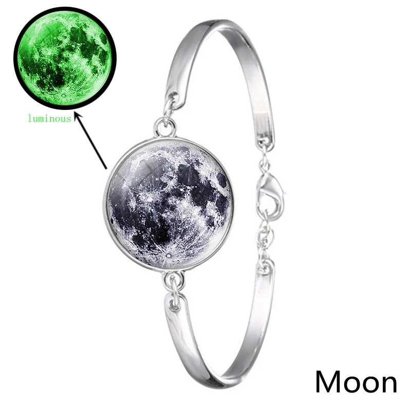 Luminous Solar System Bracelet Moon Earth Planet Glass Cabochon Bracelet Women Men Fashion Cuff Bangle