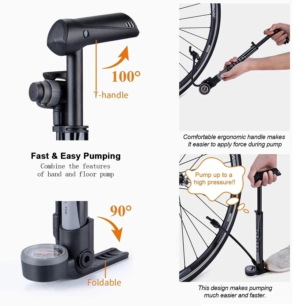 Giyo 120psi  Floor Standing & Hand 2 In 1 Bicycle Pump Presta Schrader AV/FV 2 In 1 Valve MTB Bike Mini Portable Tire Inflator