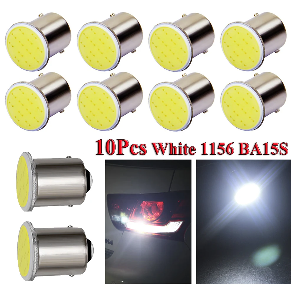 10Pcs Car P21W 1156 Ba15s LED COB Turn Signal Bulb Super Bright Auto Reverse Parking Brake Light 12V Wedge Signal Side Lamp